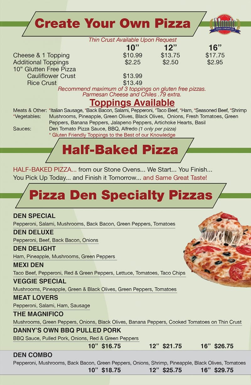 Menu Pizza Den
